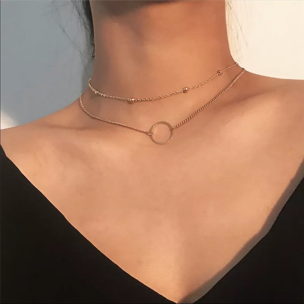 Two layers round necklace choker